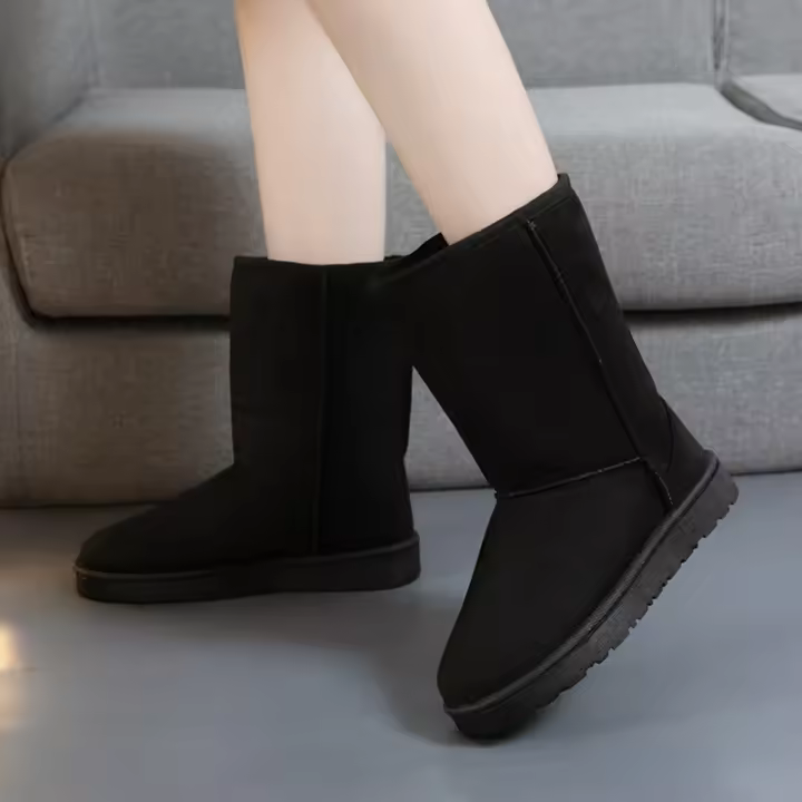 Botas De Nieve BCEBYL De Terciopelo Cálido Y Moda Casual Con Punta Redonda Y Suela Gruesa Color Sólido Medias Cañas Para Mujer - 1