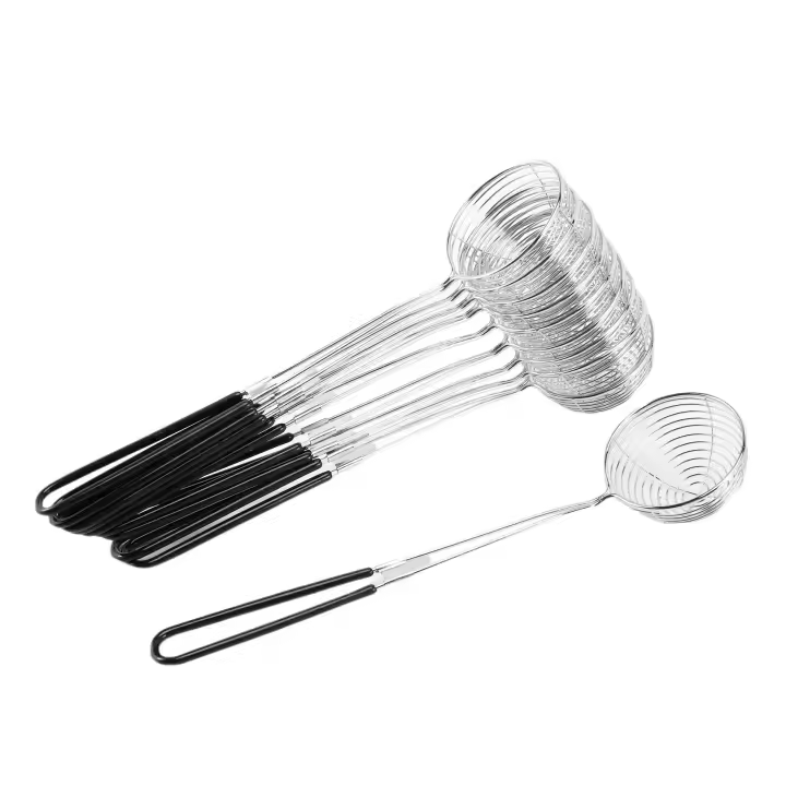 Tamiz colador de acero inoxidable, cuchara espumadora de alambre con mango para olla caliente, drenaje de sopa y comida de perlas, 10 piezas - 1