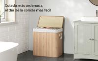 SONGMICS - Cesta de lavandería sucia con 3 compartimentos, cesta de 150L, bandeja de clasificación, con asas, tapa con arañazos, plegable, lino, hogar, lavandería, color madera/blanco/gris - details 0