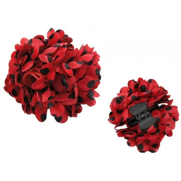 Partilandia Flor Sevillana o Chulapa con lunares rojo y negro de 8 cm con pinza - 1