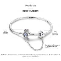 Pulsera De Corazón Rosado En Plata De Ley 925 Con Cadena De Seguridad Estrellada Y Luna Cadena De Serpiente Adecuada Para DIY Joyería Con Encantos Y Cuentas Para Mujer - details 15