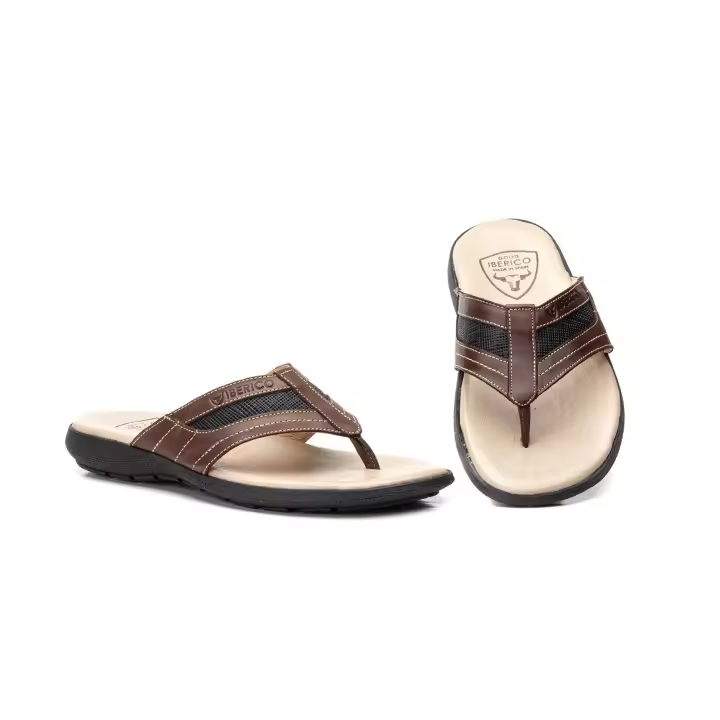 IB-3021 Marrón y Blanco Hecho en España Sandalias Hombre Piel Marrón y Blanco Iberico Numeración: 39-45 Marca: Ibérico Color: Marrón y Blanco sandalia tipo esclava de piel y planta de gel ideales para el verano - 1