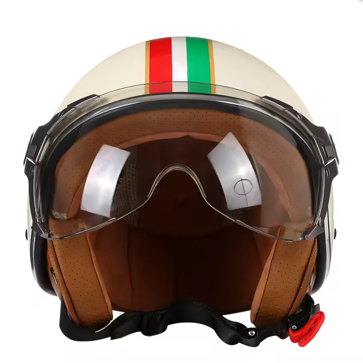 Casco Vintage 3/4 Para Motocicleta Retro Cubierta Frontal Abierta Adecuado Para Cuatro Estaciones Casco De Rallar Medio Cara Para Hombres - 1