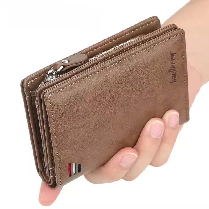 PU Leather Men Wallets Zipper Short Desigh Card Holder Male Purse Vintage Coin Holder Men Wallets - 1