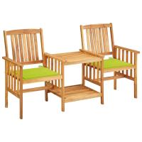 vidaXL Sillas y mesita de jardín con cojines madera maciza acacia en color Taupé/Estampado cuadros rojos/Gris y más | cómodas modernas ergonómicas para comedor cocina salón hogar - details 5