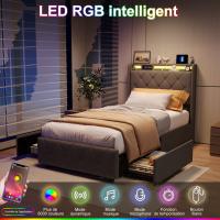Cama individual 90×200 cm con cabecero acolchado, iluminación LED RGB, puerto USB y Type‑C, 2 cajones de almacenamiento móvile - details 1