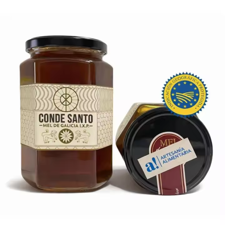 Miel de Galicia De MONTAÑA; NATURAL ARTESANA CRUDA PURA 100% CONDE SANTO ESPAÑA PURA ABEJA (MONTAÑA,  1 KG)) - 1