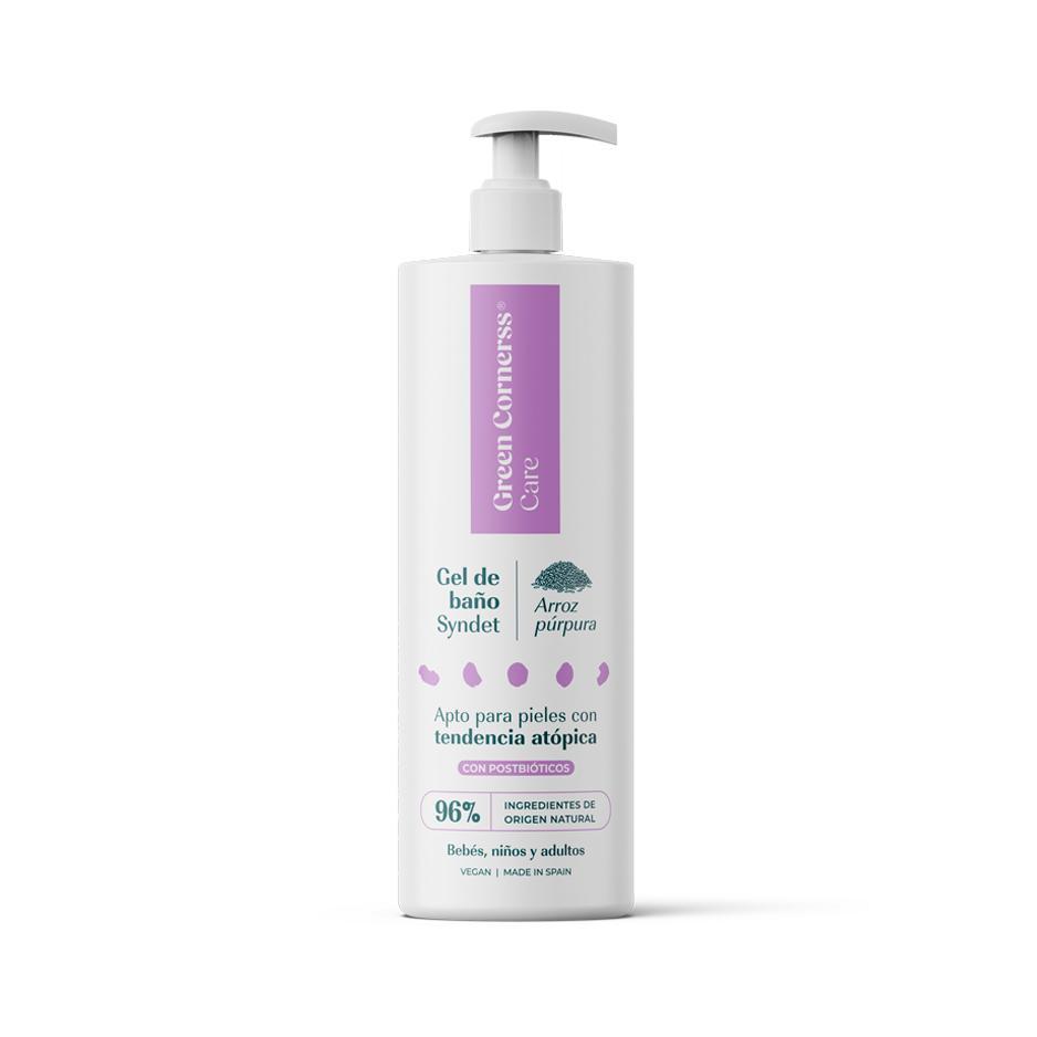 GREEN CORNERSS CARE - Gel de baño de arroz púrpura  400 ml  96% Natural  Apto para pieles con Dermatitis Atópica  Con Postbióticos  Perfecto para Toda la Familia, Apto en Menores de 3 Años