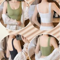 Top De Gimnasio Para Mujer En Color Transparente Y Negro Anti-Sudor Shockproof Push up Deporte Yoga Entrenamiento Top Corto Sin Costuras - details 2