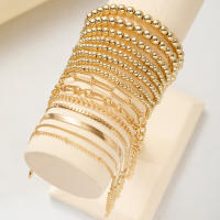 Set De 15 Pulseras Retro Punk Cubanas Para Mujer Elegantes De Color Oro Con Cuentas Huecas CCB Ajustables Moda Hip Hop Joyería - details 3