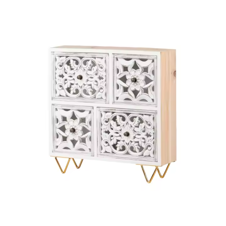 Adda Home Joyero Madera Calada Blanco 30x7x30 Cm - Organizador de Joyas Elegante y Funcional - 1