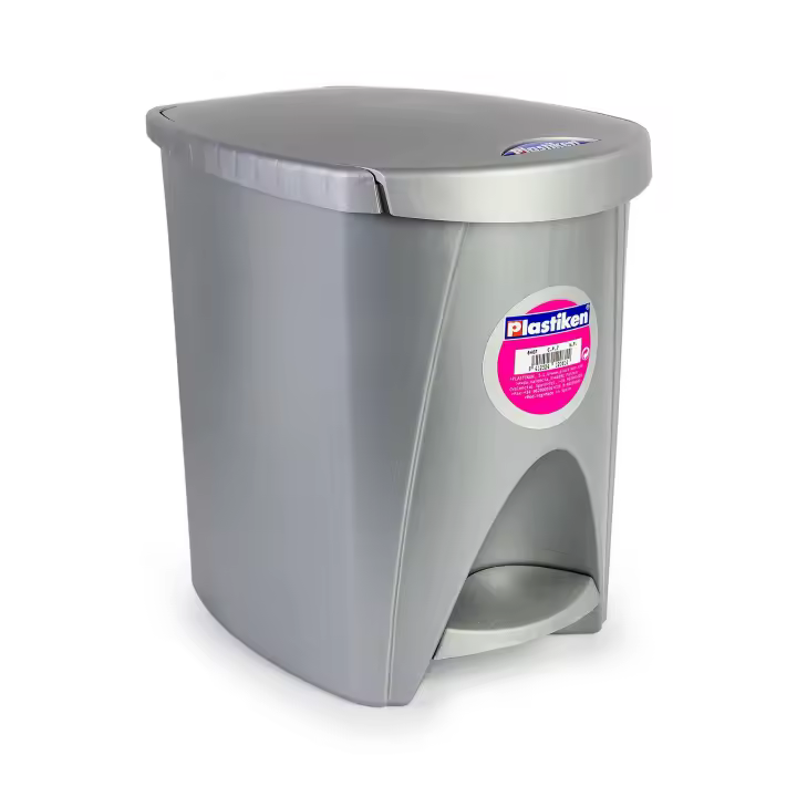 Plastiken Nature - Cubo de Basura Pequeño 7L con Pedal para Baño. Plata - 1