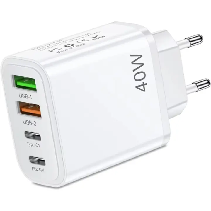 Cargador USB C - Cargador USB Carga Rápida Múltiple 4 Puertos - Enchufe Multiple USB C – Adaptador USBC  Marca NFMAXONE Compatible de Samsung, iPhone - iPad, Huawei, Google, Carga Rapida 40W - Enchufe iPhone - 1