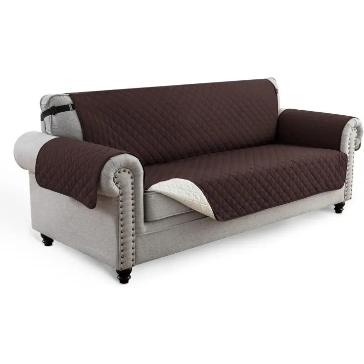 Funda Sofa Impermeable, Cubre Sofa Acolchado Reversible Funda Sofa 2 Plazas Protector Ajustable Antideslizante Lavable Mascotas Amigable (2 Plazas, Chocolate) - 1