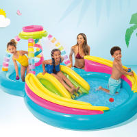 Piscina hinchable infantil INTEX Juegos con Arco Iris con tobogán, para mayores de 2 años, capacidad de 168-206L, base acolchada, medidas 191x295x109cm, incluye parche de reparación - details 6