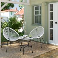 Conjunto de muebles de jardín de 3 piezas, sillas acapulco y mesa con tapa de cristal, asientos de exterior e interior, en negro - details 2