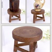 Banco Bajo De Madera Redondo Pequeño Soporte De Flor Taburete De Té Para Jardín Adorno De Piso Estilo Paisajista Sólido Sin Plegar - details 3