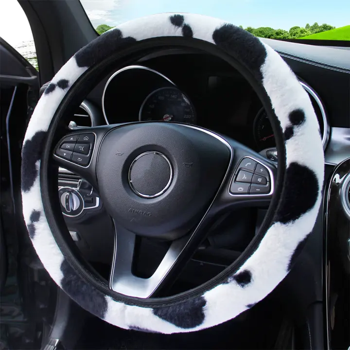 Funda Para Volante De Coche Universal De Peluche Gruesa Y Suave Caliente Decoración Interior Moda Búfalo Accesorios Automotrices - 1