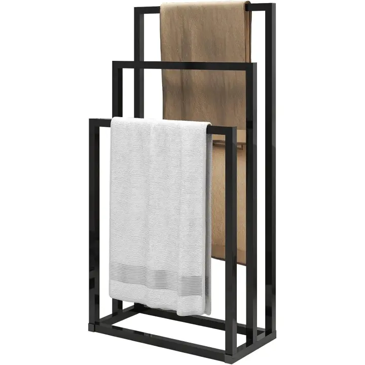 Soporte de toallero Independiente - Organizador de Metal de 3 Niveles para Toallas de baño y Manos, Accesorios de baño, Negro - 1