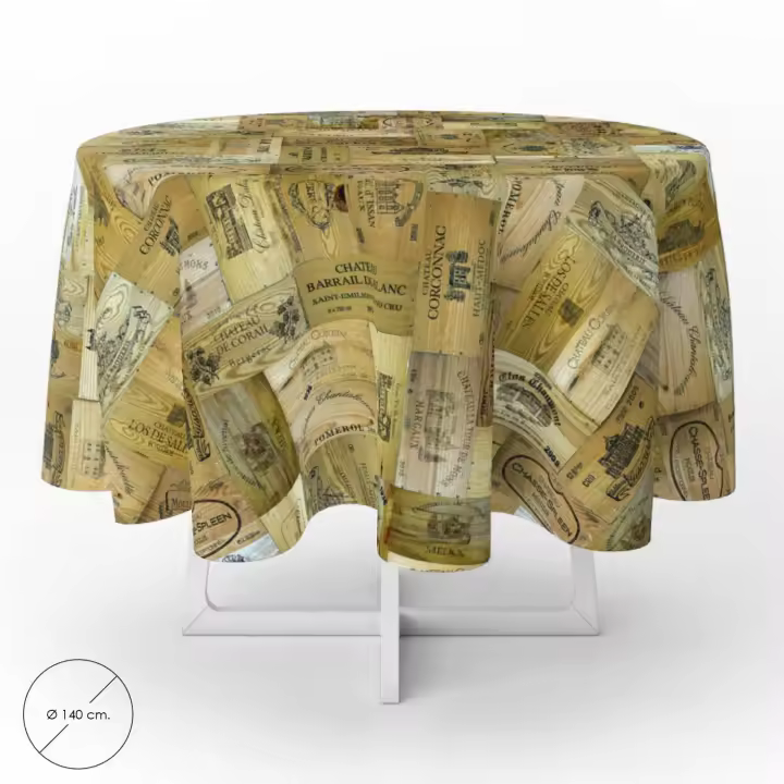 Mantel hule redondo tablones vino impermeable antimanchas pvc ø 140 cm. uso interior y exterior - 1