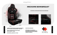 MODAUTO Semibaquet S.E-S.C Cuero Negro y beige /Costura Blanca-negra/Detalles de Fibra Carbono y tela,Semibaquet Deportivo,Adaptable para Coches,Ríeles Incluidos. - details 1