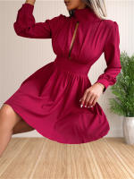 Vestido Mini De Cuello Alto Manga Larga Casual Para Mujer Vestido Swing Con Agujeros Ajuste Regular Polyester Estilo Sexy Y Club - details 6