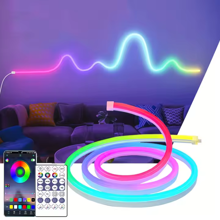 Tira De Luces LED Neón RGBIC USB 1M-10M Control Por App Sincronización De Música Efectos Dinámicos Impermeable Para Decoración De Fiestas En El Hogar - 1