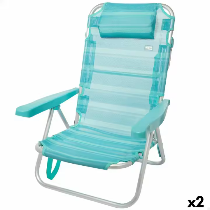 Silla de Playa Aktive Plegable Turquesa 48 x 84 x 46 cm (2 Unidades) - 1
