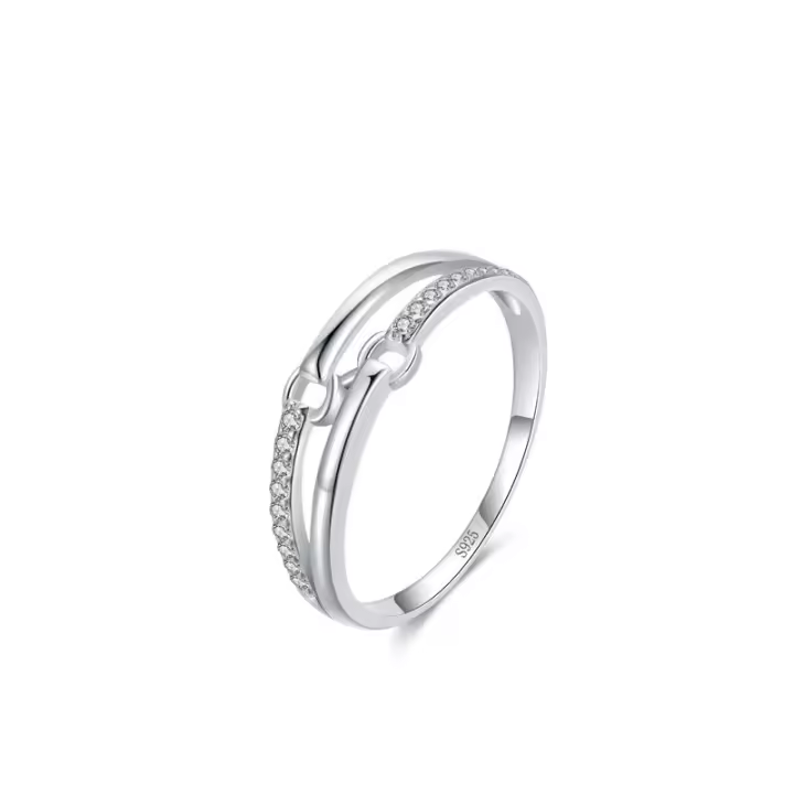 Anillo Fino Europeo de Plata de Ley S925 con línea de Doble Capa AAA CZ para Mujer, joyería de regalo de Boda para Fiesta de cumpleaños - 1