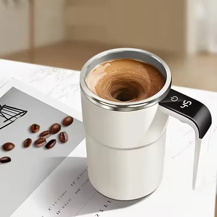 Taza de Café Inteligente y Sin Esfuerzo con Alimentación USB, Agitación Magnética y Pantalla de Temperatura - Percolador Eléctrico de Acero Inoxidable de 12.85oz para Leche, Chocolate, Mocha - Ideal para Viajar, Regalo Perfecto de Navidad - 1