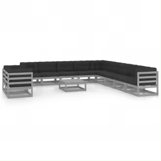 VIDAXL juego de sofás con cojines y mesa para jardín de madera maciza de pino gris vida xl - 1