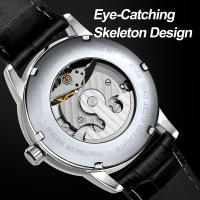 Reloj Mecánico Forsining De Lujo Con Esqueleto Y Tourbillon Para Hombres Con Correa De Cuero Genuino Zona Horaria Dual Fase De La Luna Resistente Al Agua Y Shock - details 7