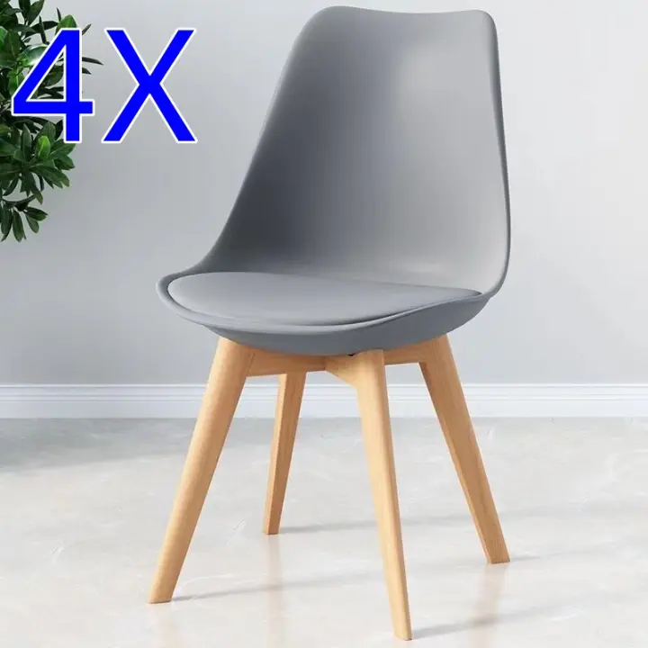 Juego de 4 sillas tulipán con patas de madera, mueble estilo nórdico medieval, con asiento acolchado de cuero sintético, para escritorio, comedor, dormitorio, balcón o restaurante BAR hosteleria, OFICINA Mesa de comedor nórdica cocina NEGRO - 1