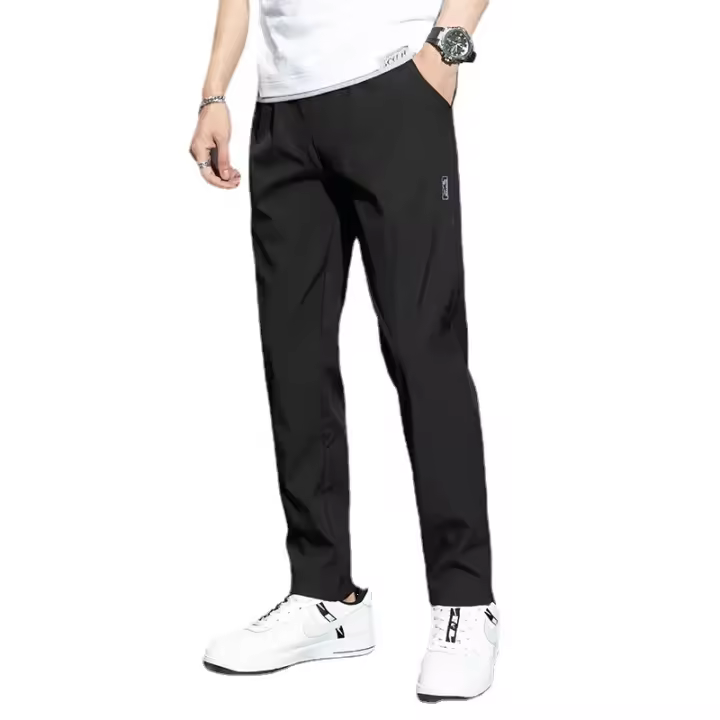 Pantalones Deportivos De Seda Hielo Para Hombre Transpirables Y Cómodos Con Mangas Rectas Secado Rápido Pantalones Casuales Elásticos Para Verano - 1