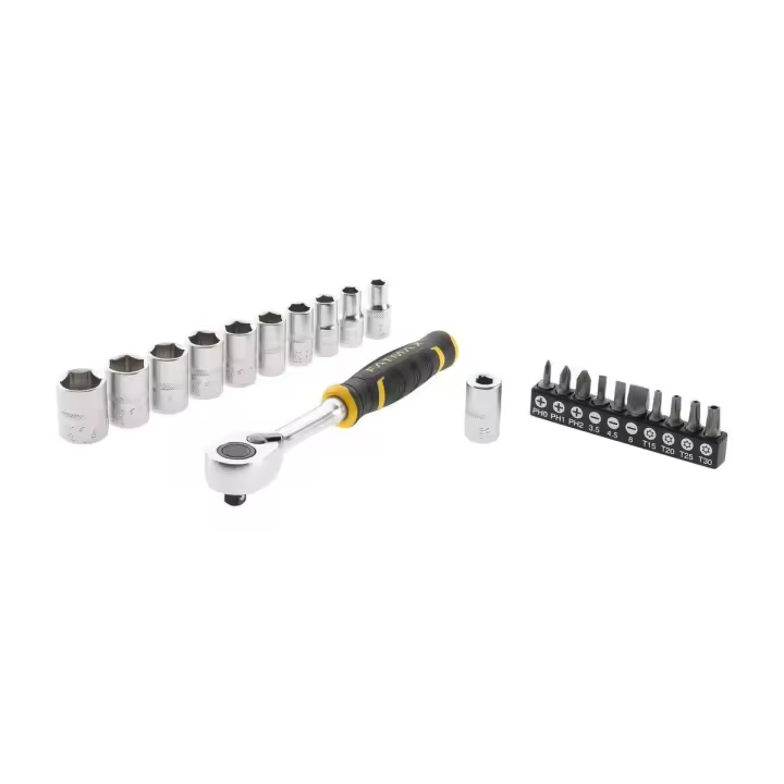 STANLEY Juego de Carraca 1/4" 120 Dientes + Puntas - Herramientas de alta calidad para una variedad de aplicaciones de atornillado. Incluye una práctica carraca y una selección de puntas. Modelo: FMMT82679-0. - 1