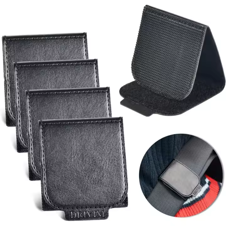 Ajustador de cinturón de seguridad para automóvil, paquete de 4 clips de cinturón de seguridad de cuero PU de primera calidad para automóvil, posicionador de correa de cuello de hombro universal - 1