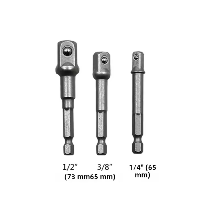 Juego De 3 Piezas Adaptador De Destornillador De Acero De Vanadio Cromado Con Rosca Hexagonal 1/4" 3/8" 1/2" Extensión De Brocas Barra Adaptador De Rosca Hexagonal - 1