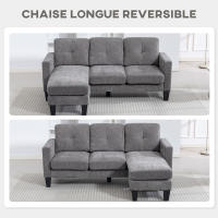 HOMCOM Sofá Chaise Longue Reversible, Sofá de 3 Plazas en Forma de L, Tapizado en Chenilla, Asiento y Respaldo Acolchados, Estructura de Acero, 186x130x84 cm, Gris Oscuro - details 5