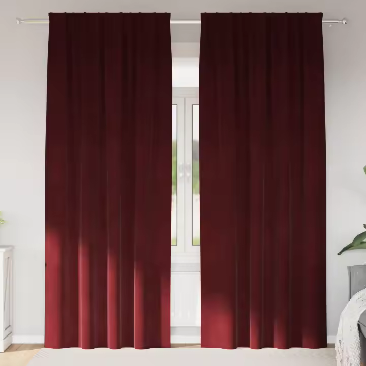 Cortinas Blackout vidaXL con cinta superior 2 piezas borgoña de terciopelo - 1