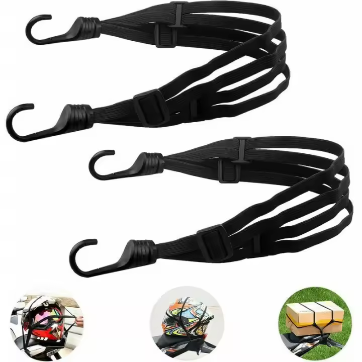 Piezas Correa de Equipaje con Doble Gancho para Bicicleta Moto, Portaequipaje Elástico con Tensor Ajustable, Tensor Plano con Ganchos Accesorio para Equipaje de Moto Bicicleta (60-90 cm) - 1
