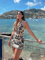 Conjunto De Dos Piezas TRFZA Para Mujer Verano Playa Sin Mangas Cuello V Vest Top Y Mini Falda Alta Cintura Estilo Floral Bordado - details 3