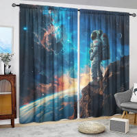2pcs Cortina Astronauta Impresión Para Decoración De Hogar Tratamiento De Ventana Para Dormitorio Oficina Cocina Sala De Estar Y Estudio - details 0
