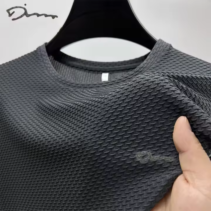 Camiseta De Hombre De Seda De Hielo Transpirable Con Cuello Redondo Manga Corta Suave Y Ligera Para Verano Estilo Casual - 1