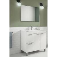 Meimon Mueble de baño AKTIVA de 80 cm con 2 puertas, 2 cajones, patas de aluminio anodizado, espejo a juego, guías metálicas, tiradores ABS gris aluminio y tablero melaminizado TIPO E1; capacidad máx. 30 kg; lavabo no incluido - details 2