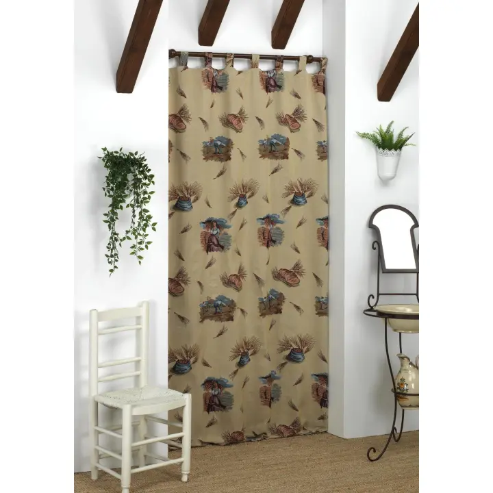 1 Unidad Cortina con trabillas,Cortina Rústica Alpujarras con Presillas 140x260 cm Aceitunas - 1