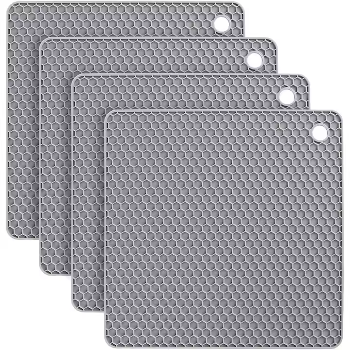 Mantel de silicona, 4 salvamanteles de silicona antideslizantes, 18,5 cm, almohadilla multiusos para mesa de cocina con diseño de panal - 1