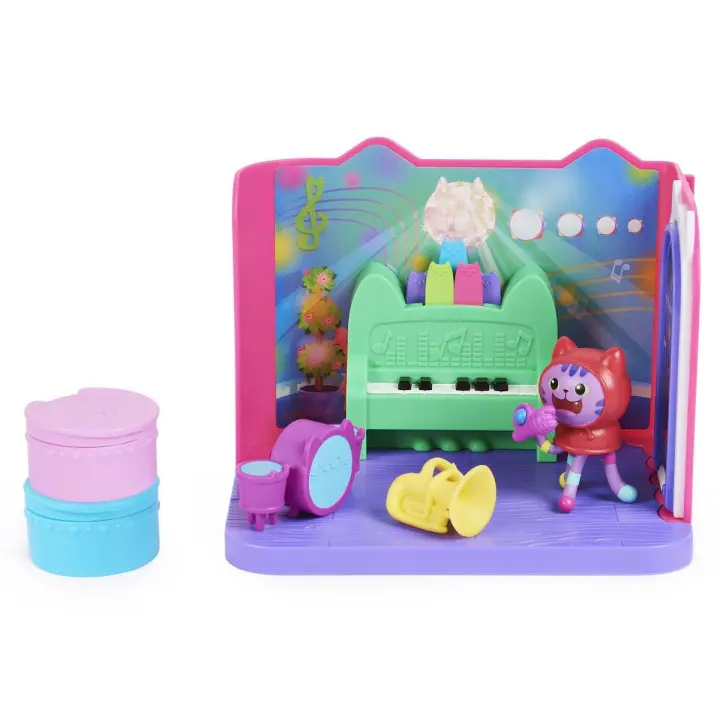 SPIN MASTER - LA CASA DE MUÑECAS DE GABBY -LA SALA DE MÚSICA- La Sala de Música de La Casa de Muñecas de Gabby con 1 Figura de DJ Capucha, 2 Accesorios, 2 Caja Sorpresa y 2 Muebles -6065830- Juguetes Niños +3 años - 1