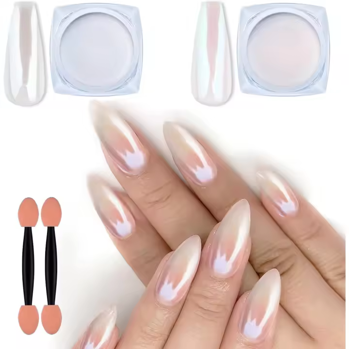 frascos de polvo de uñas cromado blanco y rojo perlado, polvo iridiscente Aurora, pigmento metálico con efecto espejo perlado sirena - 1