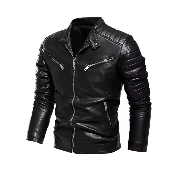 Chaqueta De Cuero Para Motociclista Resistente Al Viento Y Lluvia Para Otoño Y Primavera Con Cuello Alto Para Hombre Estilo Europeo Y Americano - 1