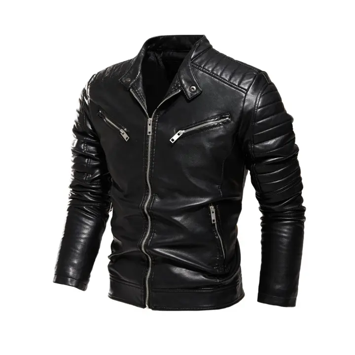 Chaqueta De Cuero Para Motociclista Resistente Al Viento Y Lluvia Para Otoño Y Primavera Con Cuello Alto Para Hombre Estilo Europeo Y Americano - 1